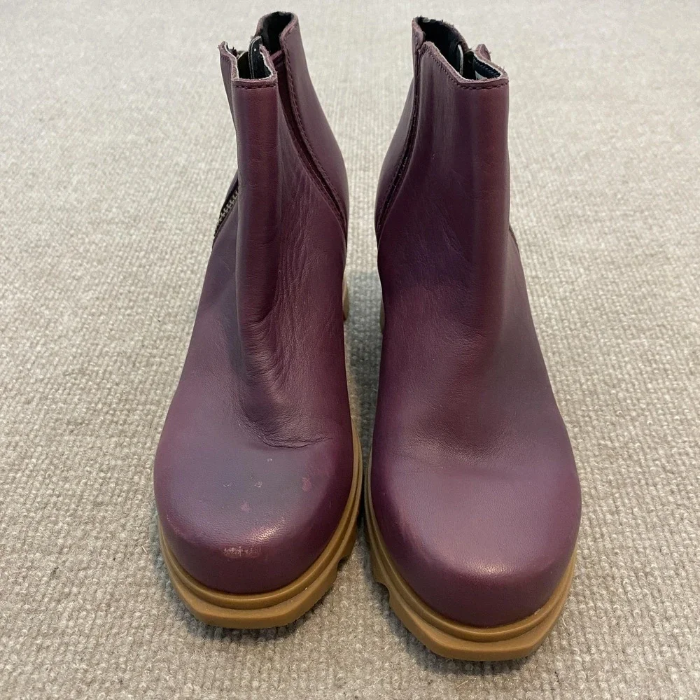 Sorel Boots‎ Womens Size 6.5 Purple Leather Wedge Ankle Zip Booties NL4509-602